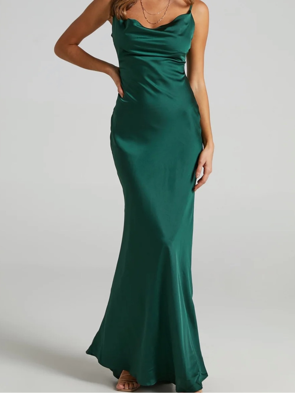 Showpo Emerald Green Satin Cowl Neck Maxi Dress